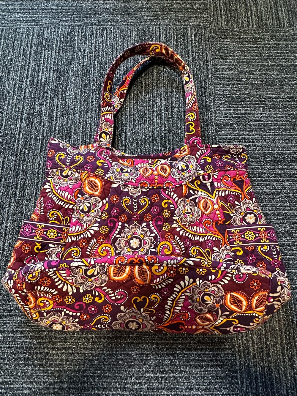 Vera Bradley Quilted Paisley Tote in Plum and Orange Accents